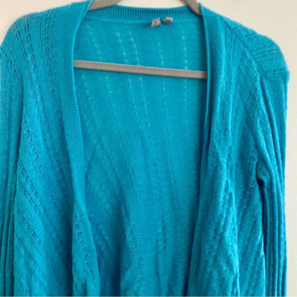 CASLON BLUE OPEN FRONT HANDKERCHIEF HEM KNITI LIGHTWEIGHT CARDIGAN SIZE MEDIUM - Picture 2 of 4